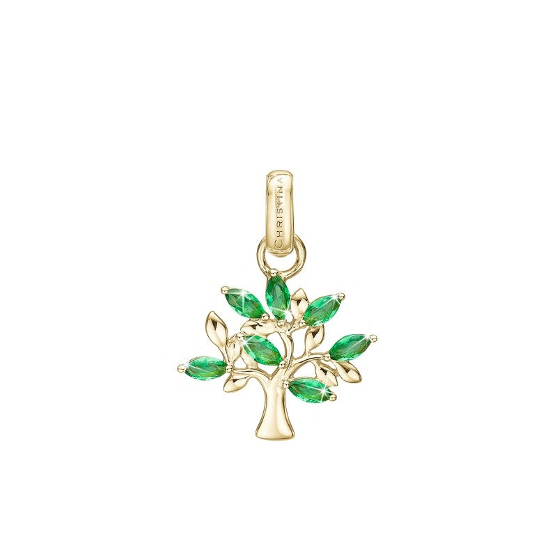 Green Family Tree vedhæng i forgyldt sølv med grønne zirkonia fra Christina Jewelry & Watches